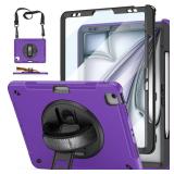 FACTORY SEALED - Case for iPad Air 13 Inch M3 2025 & M2 2024: Military Grade Cover for iPad Pro 12.9 6th/5th/4th/3rd Generation W/Screen Protector- Stand- Pencil Holder- Handle- Shoulder Strap- Purple