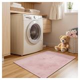 FACTORY SEALED - jinchan Solid Plush Area Rug 2x3 Performance Shaggy Washable Rug Indoor Entryway Doormat Soft Modern Faux Wool Cozy Non Slip Carpet for Living Room Kid Room Bedroom Nursery Pink