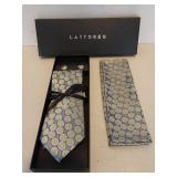 APPEARS NEW - Lattoreo Designer Silk Tie Set with Pocket Square