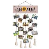 FACTORY SEALED - Gwisml Bless This Home with Love and Laughter Hanging Photo Display Board with 16 Clips 5 Strings,Rustic Style Picture Collage Frames Wall Decor Wood Hanging for Home DÃ©cor,Housewa