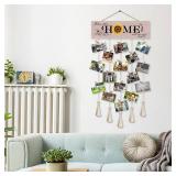 FACTORY SEALED - Gwisml Bless This Home with Love and Laughter Hanging Photo Display Board with 16 Clips 5 Strings,Rustic Style Picture Collage Frames Wall Decor Wood Hanging for Home DÃ©cor,Housewa