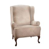 Stretch Sensations 1-Piece Stretch Shapely Diamond Wing Chair Slipcover, Ivory 10