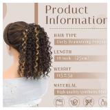 FACTORY SEALED - LOSMOEER Ponytail Extension 10 Inch Drawstring Ponytail Hair Extensions for Women Brown with Honey Blonde Highlights Short Kinky Curly Ponytail Fake Hairpiece Daily Party Use