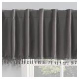 (UNUSED) Sun Zero Greyson Faux Dupioni Silk Beaded Tassels Thermal Extreme Total Blackout Back Tab Curtain Valance, 50 x 17" Gray