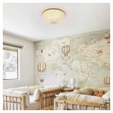 (UNUSED) Avery Beaded 3 Light Flush Mount Light Fixture Wood Bead, Farmhouse Chandelier, Antique Rustic Ceiling Light Fixture for Kitchen Hallway Entryway Laundry Bedroom Nursery Passway