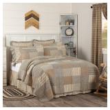 APPEARS NEW - VHC Brands Sawyer Mill Charcoal Quilt Oversized King Size Patchwork Farmhouse 100% Cotton Reversible Bedding 120Wx105L