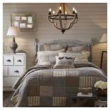 APPEARS NEW - VHC Brands Sawyer Mill Charcoal Quilt Oversized King Size Patchwork Farmhouse 100% Cotton Reversible Bedding 120Wx105L