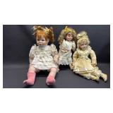 Porcelain Doll Collection in Lace Dresses Including Ashton-Drake Yellow Rose