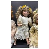Porcelain Doll Collection in Lace Dresses Including Ashton-Drake Yellow Rose