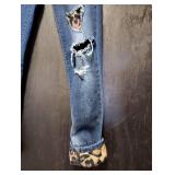 KANCAN LOS ANGELES RIPPED DENIM WITH CHEETAH PRINT PATCHES  SIZE 26