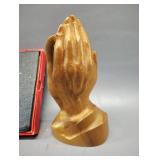 OREGON MYRTLE WOOD PRAYING HANDS FIGURINE AND SEABURY BOOK OF COMMON PRAYER