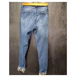 KANCAN LOS ANGELES RIPPED DENIM WITH CHEETAH PRINT PATCHES  SIZE 26
