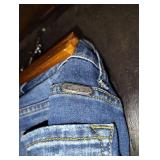 KANCAN LOS ANGELES RIPPED DENIM WITH CHEETAH PRINT PATCHES  SIZE 26