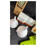 ELECTRIC KNIFE SHARPENER, ICE TRAYS, NIP SS STRAWS, FUNNELS, SALT&PEPPER, SLICER, SCALE
