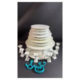 (9)Assorted Sizes- Wedding Cake Separator Plates with (8)Roman Pillars, 3 inch and (4) Swan Bottom 4 inch