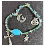 Moonlight Charm Bracelet- Quality Charms On Stretchy Blue Beaded Cord