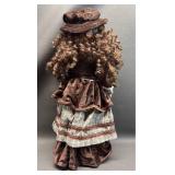 Victorian Style Porcelain Doll in Brown and Plaid Dress