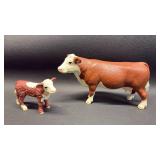 2017 Schleich Retired Brown &White Hereford Cow and Schleich Hereford Calf