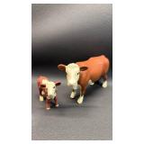 2017 Schleich Retired Brown &White Hereford Cow and Schleich Hereford Calf