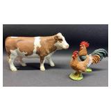 Schleich Cow and Unbranded Rooster and Hen