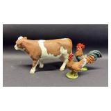 Schleich Cow and Unbranded Rooster and Hen