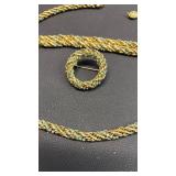 Very Cool! Vintage Turquoise and Gold Tone Twisted Rope Necklace, Bracelet and Brooch