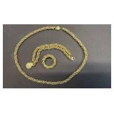 Very Cool! Vintage Turquoise and Gold Tone Twisted Rope Necklace, Bracelet and Brooch