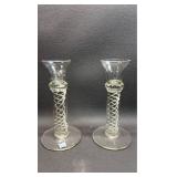 Pair of ACC Romanian Crystal Spiral Candlesticks 6 inches tall