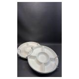 (2) Divided Ceramic Serving Trays with Handled Racks Approximately 10 Inches Diameter