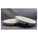 (2) Divided Ceramic Serving Trays with Handled Racks Approximately 10 Inches Diameter