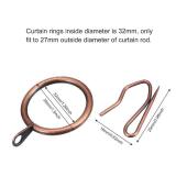 Hotop 30 Pcs Metal Drapery Curtain Rings 0.98/1.26/1.65 inch Interior Diameter and 30 Pcs Hanging Curtain Drapery Pin Hooks for Window Door Shower(32 mm,Red Bronze)
