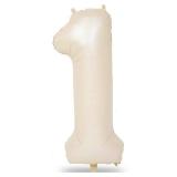 40 Inch Beige Number 1 Balloon for 1st Birthday Decoration, Large Self Inflating Cream Foil Number Balloons 0-9 for Boys Girls, White Sand 1 Helium Balloons for Women Men Party Anniversary Supplies