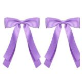 2pc Grape Purple Tassel Ribbon Bow Hair Clips for Women Girls with Long Tail, 5.5" Solid Stain Alligator Hair Barrettes Claw Pins for Her Wedding Birthday Party Decor Accessories