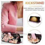 UEEBAI Wallet Case for Samsung Galaxy S25 5G, Leather Phone Wallet Kickstand RFID Blocking Flip Case Card Slots Wrist Strap Relief Engraved Pattern Magnetic Closure Flower Cover, Black Rose