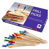 BLUE TOP 400pcs 4 Inch Wood Frill Picks Toothpicks,Frill Toothpicks,Decorative Sandwiches Picks,Cocktail Party Toothpicks for Drink and Appetizers,Great to use at Valentines Day and Parties.