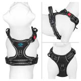 PHOEPET No Pull Dog Harnesses for Small Dogs Reflective Adjustable Front Clip Vest with Handle 2 Metal Rings 3 Buckles [Easy to Put on & Take Off] (S, Black)