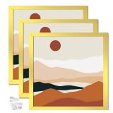 ijuerybai Gold 11x11 Picture Frame Set of 3, High Transparent Frame for 11 By 11 Square Photo Collage Canvas Poster Size Wall Mount and Tabletop Horizontally Vertically (Gold, 11 x 11 inches)