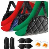 Premium 2-Pack Airplane Foot Hammock with 2 Eye Masks & 2 Earplugs Set - Adjustable Length Foot Rest for Comfortable Plane Travel, Portable Under Desk Flight Foot Leg Sling - Black & Blue