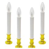 Cbebew 4 Pack Christmas Window Candles Lights, Battery Operated Window Candles with Timer, Flameless LED Christmas Candle with C26 3V LED Bulbs for Dining Table Xmas Decor, Gold Base