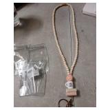 Idefair Badges Teacher Lanyard with ID Holder, Cute Wood Beaded Lanyard for Keys, Women