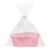 Pro Goleem Small Woven Basket with Gift Bags and Ribbons Durable Baskets for Gifts Empty Small Rope Basket for Storage 12"X 8" X 5" Baby Toy Basket with Handles, Pink