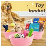 Pro Goleem Small Woven Basket with Gift Bags and Ribbons Durable Baskets for Gifts Empty Small Rope Basket for Storage 12"X 8" X 5" Baby Toy Basket with Handles, Pink