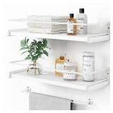 Forbena Bathroom Shelves for Wall Set of 2, White Nursery Floating Book Shelves for Kids Room, Small Wall Mount Bookshelf and Toy Storage Organizer for Baby Toddlers Teens Boys Girls Bedroom