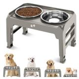 Elevated Bowls, 4 Height Adjustable Raised Stand With 2 Thick 50oz Stainless Steel Food Bowls, Non-Slip Feeder for Dogs, Adjusts to 3.7", 9.2", 10.75", 12.36" Light Brownish Gray