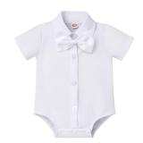 IDOPIP Baptism Christening Outfits for Boys Baby Formal Suit Gentleman Bowtie Romper Vest Shorts Pants White Wedding Tuxedo Outfits 1/2 1st/2nd Birthday Cake Smash Clothes 3PCS Set White 6-12 Months