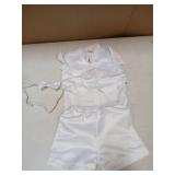 IDOPIP Baptism Christening Outfits for Boys Baby Formal Suit Gentleman Bowtie Romper Vest Shorts Pants White Wedding Tuxedo Outfits 1/2 1st/2nd Birthday Cake Smash Clothes 3PCS Set White 6-12 Months