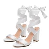 Trary Strappy White Heels - High, Chunky, Bow, Lace Up, Block & Short Styles -6