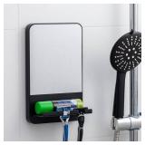 TAILI Shower Mirror Fogless Suction, Shaving Mirror with Razor Holder, Fog Free with Storage Tray, Rust-Proof, Shatterproof, Removable, Bathroom & Shower Accessories, Black