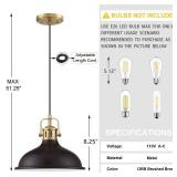 2 Pack 1 Light 12" Pendant Light Industrial Vintage Fixtures Oil Rubbed Bronze Metal Chandelier Light Brushed Bronze Finish,Ceiling Lamp for Kitchen Home Island Dining Room Bedroom Farmhouse