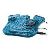 Sunbeam XL Renue Contoured Heating Pad, 25" x 25", For Neck & Shoulder Pain Relief with Auto Shut Off, Moist Heating Option, Machine-Washable, Gifts For Mom & Wife, Lakeshore Blue